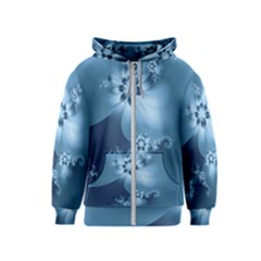 Steel Blue Flowers Kids  Zipper Hoodie by SpinnyChairDesigns