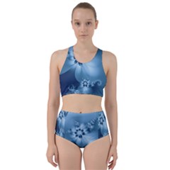 Steel Blue Flowers Racer Back Bikini Set by SpinnyChairDesigns