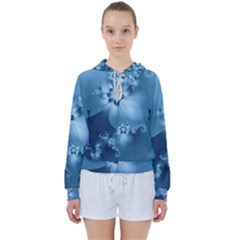 Steel Blue Flowers Women s Tie Up Sweat by SpinnyChairDesigns