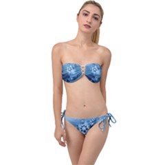 Steel Blue Flowers Twist Bandeau Bikini Set by SpinnyChairDesigns