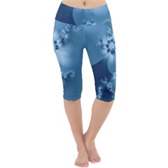 Steel Blue Flowers Lightweight Velour Cropped Yoga Leggings by SpinnyChairDesigns