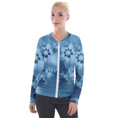 Steel Blue Flowers Velour Zip Up Jacket by SpinnyChairDesigns