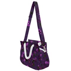 Purple Flowers Rope Handles Shoulder Strap Bag by SpinnyChairDesigns