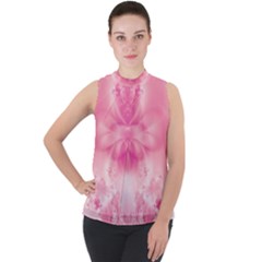 Pink Floral Pattern Mock Neck Chiffon Sleeveless Top by SpinnyChairDesigns