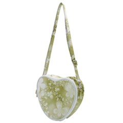 Olive Green With White Flowers Heart Shoulder Bag by SpinnyChairDesigns