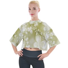 Olive Green With White Flowers Mock Neck Tee by SpinnyChairDesigns