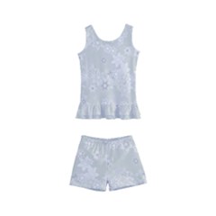 Ash Grey Floral Pattern Kids  Boyleg Swimsuit by SpinnyChairDesigns