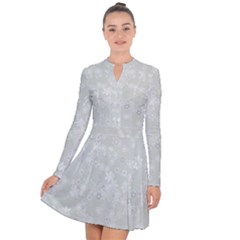 Ash Grey Floral Pattern Long Sleeve Panel Dress by SpinnyChairDesigns