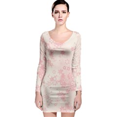 Baby Pink Floral Print Long Sleeve Bodycon Dress by SpinnyChairDesigns