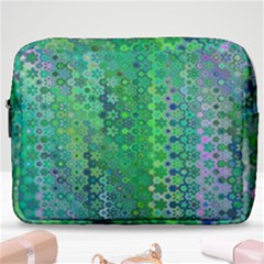 Boho Green Floral Print Make Up Pouch (large) by SpinnyChairDesigns