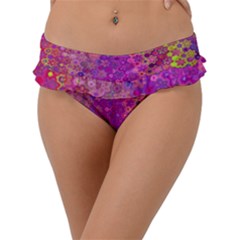 Boho Fuchsia Floral Print  Frill Bikini Bottom by SpinnyChairDesigns