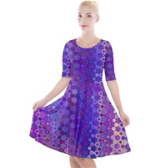 Boho Purple Floral Print Quarter Sleeve A-line Dress by SpinnyChairDesigns