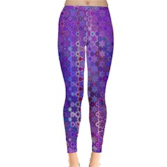 Boho Purple Floral Print Inside Out Leggings by SpinnyChairDesigns