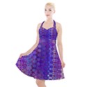 Boho Purple Floral Print Halter Party Swing Dress  View1