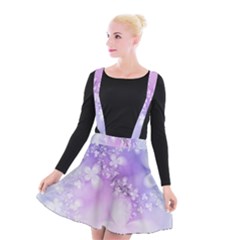 White Purple Floral Print Suspender Skater Skirt by SpinnyChairDesigns