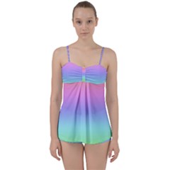 Pastel Rainbow Ombre Gradient Babydoll Tankini Set by SpinnyChairDesigns