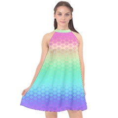 Rainbow Floral Ombre Print Halter Neckline Chiffon Dress  by SpinnyChairDesigns