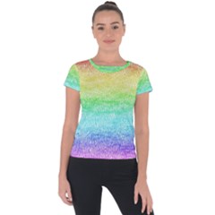 Rainbow Ombre Texture Short Sleeve Sports Top  by SpinnyChairDesigns