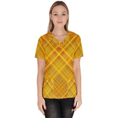 Orange Madras Plaid Women s V-neck Scrub Top by SpinnyChairDesigns