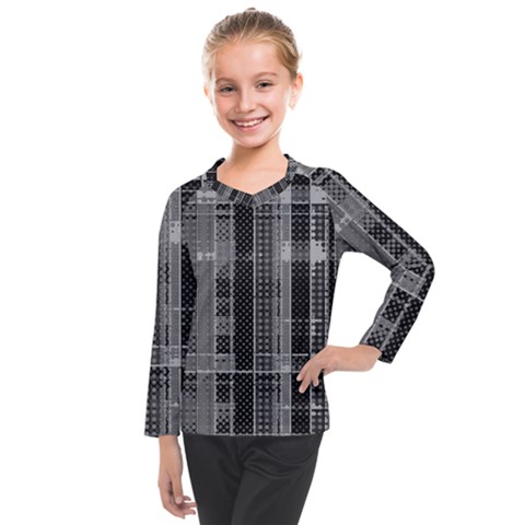 Black Punk Plaid Kids  Long Mesh Tee by SpinnyChairDesigns