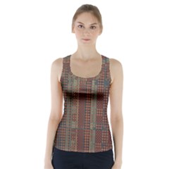 Rust Brown Grunge Plaid Racer Back Sports Top by SpinnyChairDesigns