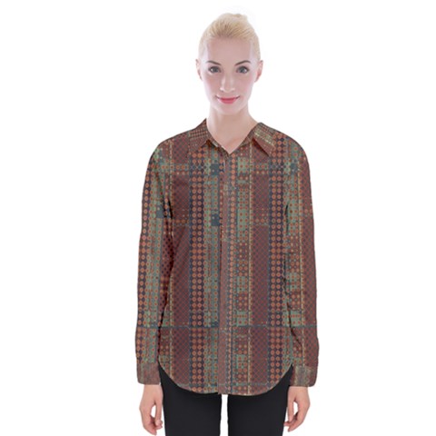 Rust Brown Grunge Plaid Womens Long Sleeve Shirt by SpinnyChairDesigns