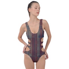 Rust Brown Grunge Plaid Side Cut Out Swimsuit by SpinnyChairDesigns