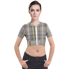 Beige Tan Madras Plaid Short Sleeve Cropped Jacket by SpinnyChairDesigns