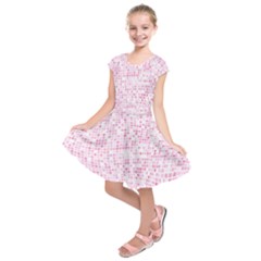 Pink And White Checkered Kids  Short Sleeve Dress by SpinnyChairDesigns