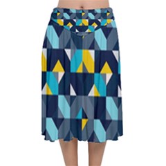 Geometric Hypnotic Shapes Velvet Flared Midi Skirt by tmsartbazaar