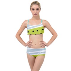 Mixed Polka Dots And Lines Pattern, Blue, Yellow, Silver, White Colors Layered Top Bikini Set by Casemiro