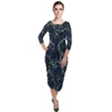 Neon Silhouette Leaves Print Pattern Quarter Sleeve Midi Velour Bodycon Dress View1