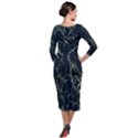 Neon Silhouette Leaves Print Pattern Quarter Sleeve Midi Velour Bodycon Dress View2