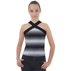 Geometrical Blocks, Rhombus Black And White Pattern Cross Neck Velour Top by Casemiro