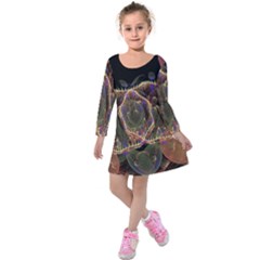 Fractal Geometry Kids  Long Sleeve Velvet Dress by Sparkle