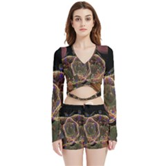 Fractal Geometry Velvet Wrap Crop Top And Shorts Set