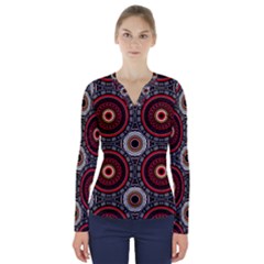 Tribal Aztec Mandala Art V-neck Long Sleeve Top by tmsartbazaar