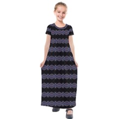 Dark Ornate Nouveau Striped Print Kids  Short Sleeve Maxi Dress by dflcprintsclothing