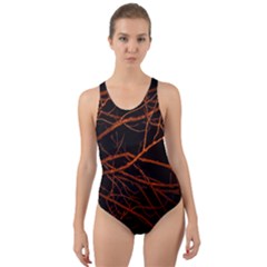 Dark Forest Scene Print Cut-out Back One Piece Swimsuit by dflcprintsclothing