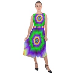 Psychedelic Explosion Midi Tie-back Chiffon Dress by Filthyphil