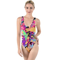 Psychedelic Geometry High Leg Strappy Swimsuit by Filthyphil