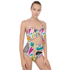 Scandinavian Folk Art Random Fandom Scallop Top Cut Out Swimsuit