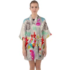 Scandinavian Foliage Fun Half Sleeve Satin Kimono  by andStretch