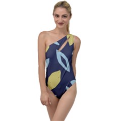 Laser Lemon Navy To One Side Swimsuit by andStretch