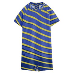 Yellow Blue Stripped Fish Kids  Boyleg Half Suit Swimwear