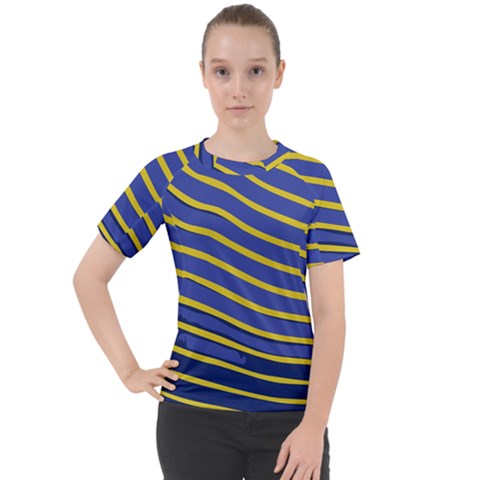 Yellow Blue Stripped Fish Women s Sport Raglan Tee by LoolyElzayat