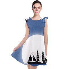 Boat Silhouette Moon Sailing Tie Up Tunic Dress