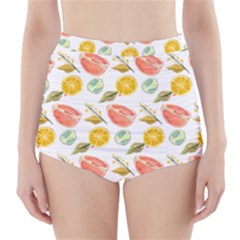 Citrus Gouache Pattern High-waisted Bikini Bottoms by EvgeniaEsenina