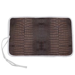 Brown Alligator Leather Skin Pen Storage Case (l) by LoolyElzayat