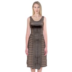 Brown Alligator Leather Skin Midi Sleeveless Dress